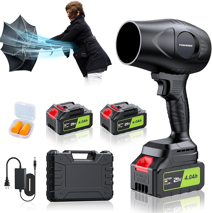 600,000 RPM 21 V Cordless Leaf Blower with 2×4.0 Ah Batteries & Fast Charger: